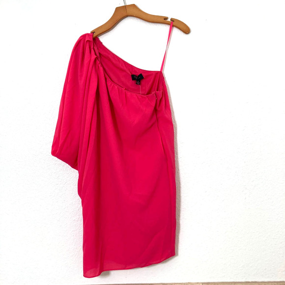 New - Hot PINK Gathered One Shoulder Cocktail Dress - Size 8 - Picture 2 of 9